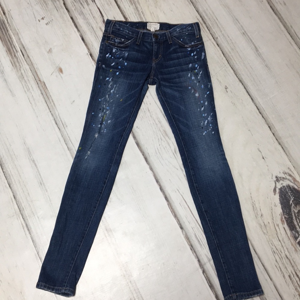 Current Elliot Jeans Pants 25 Confetti White Distressed Skinny Blue